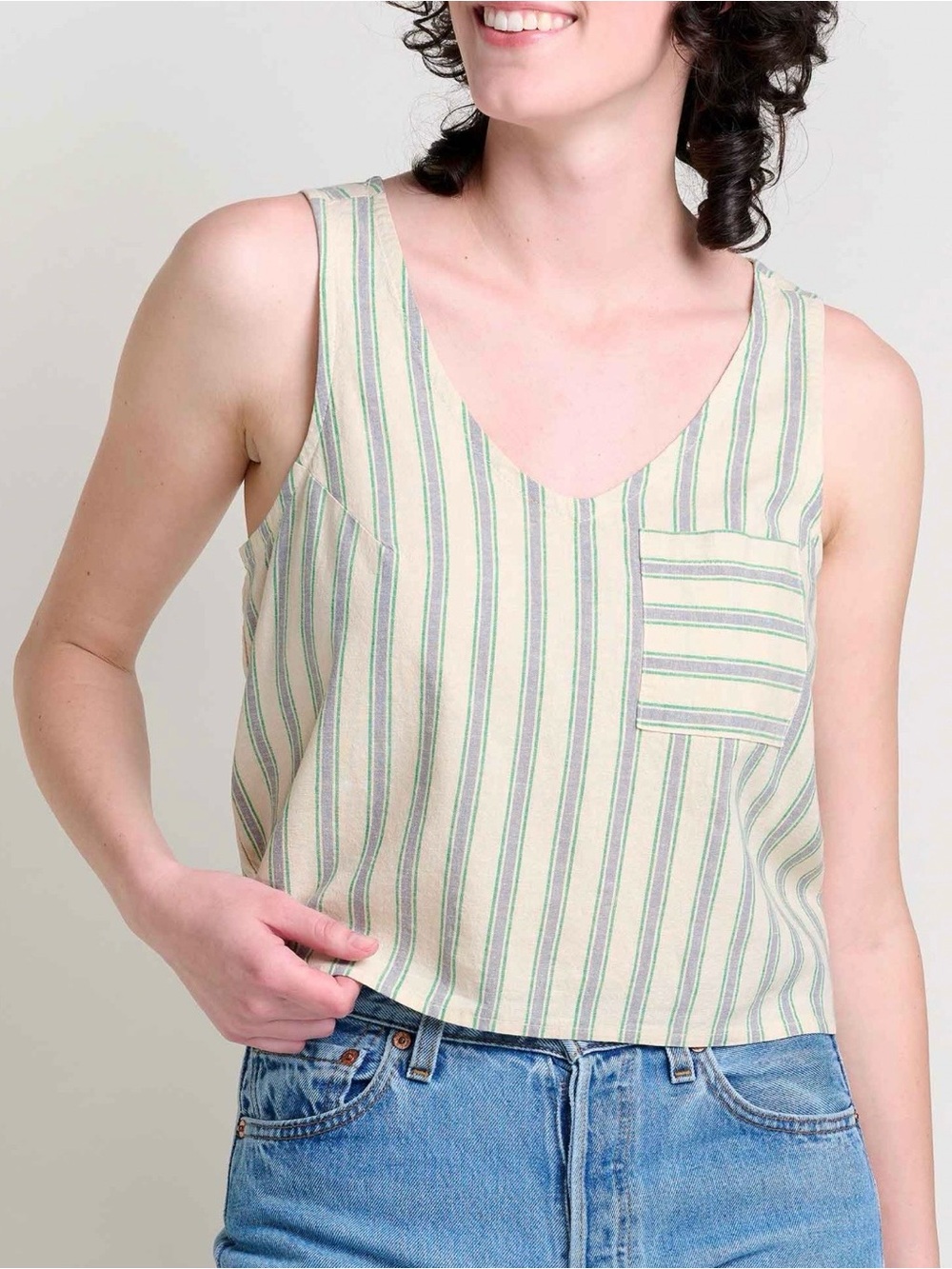 TOAD&CO Women’s Striped Hemp Blend Button Back Woven Tank Top Sleeveless XS